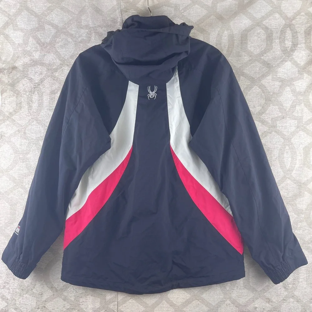 Spyder Kids XT 5000 Ski Jacket Navy Blue Pink White Hooded Winter‎ Coat Size 14